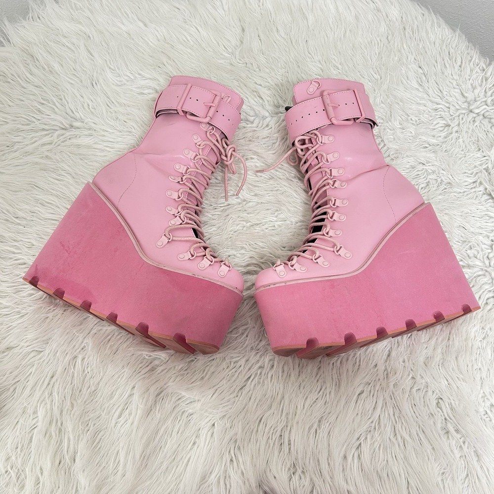 Dolls Kill Sugar Thrillz Bubblegum Traitor Platform Boots Pastel Goth Rave Sz 8 - Picture 6 of 11